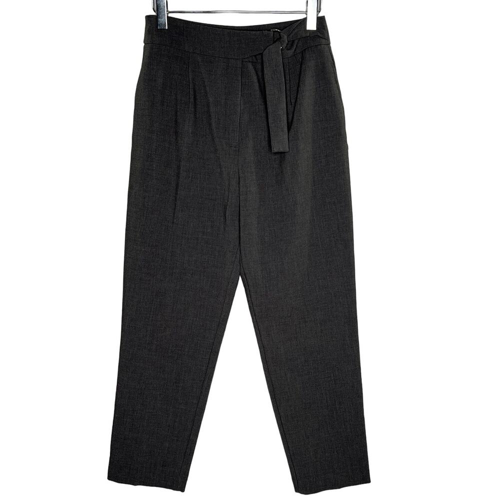 Zara L Womens Gray Tapered Trousers Tie Waist Office Classic